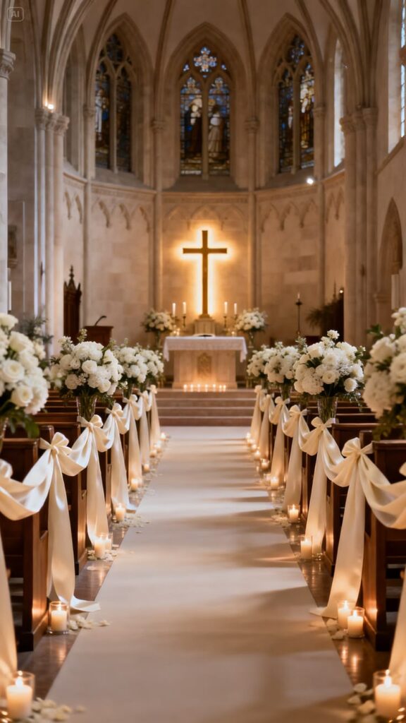 Church wedding decoration setup by professional event planners