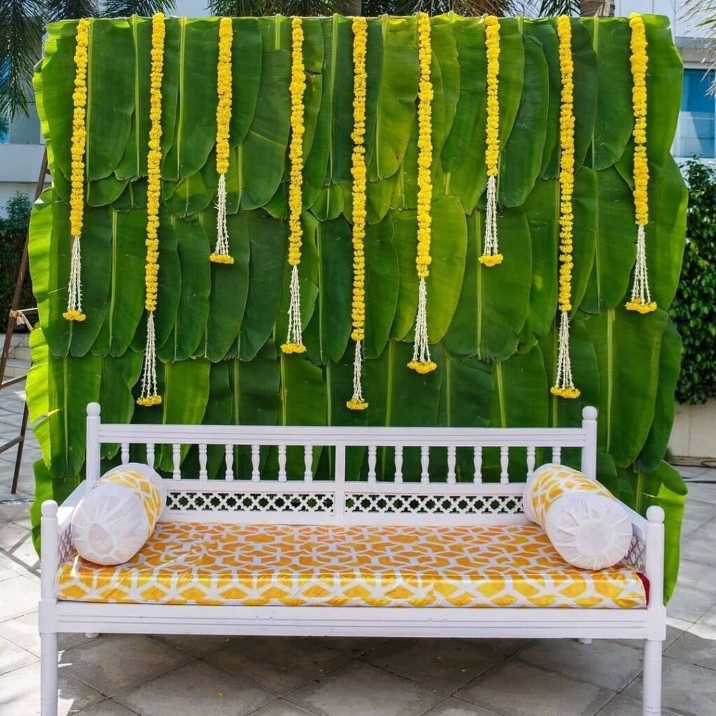 comfortable seating haldi decoration ideas at home with cushions and mattresses