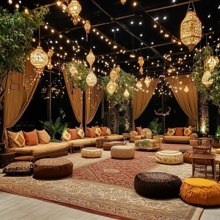 lighting haldi decoration ideas at home with fairy lights and candles